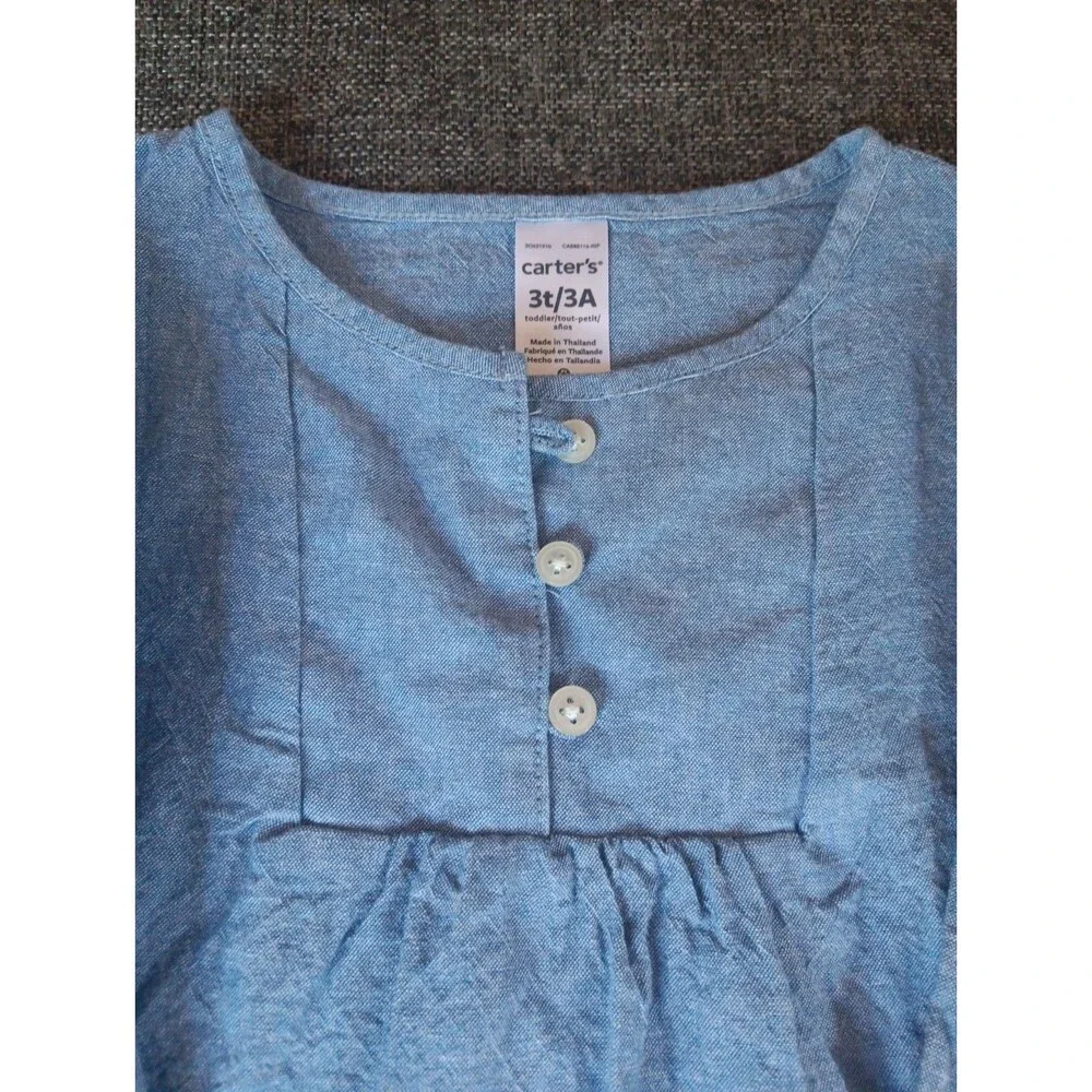 Carters Shirt Size 3T Girls Blue Denim Ruffles Long Sleeve